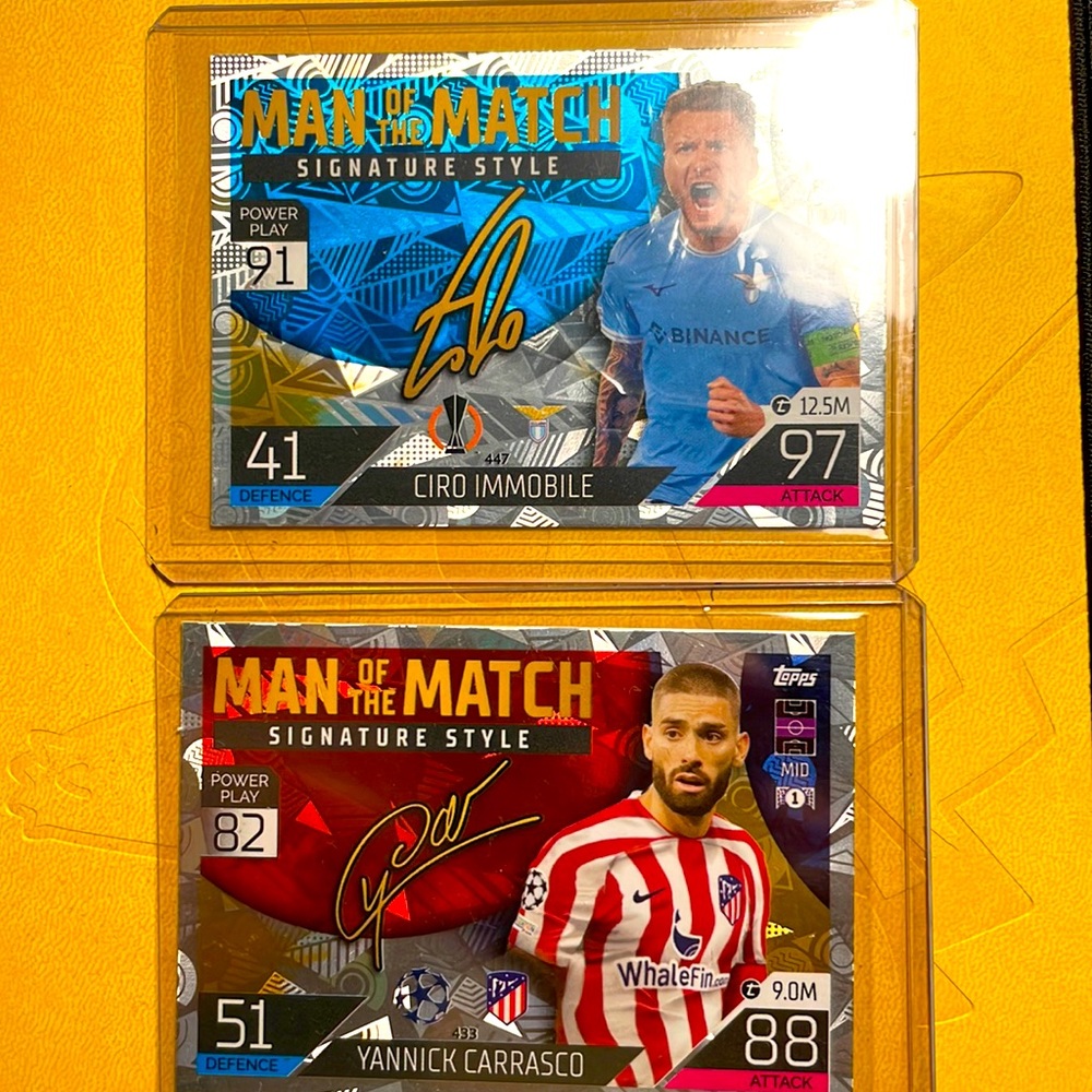 2 man of the match signature style card of Yannick Carrasco and Ciro Immobile